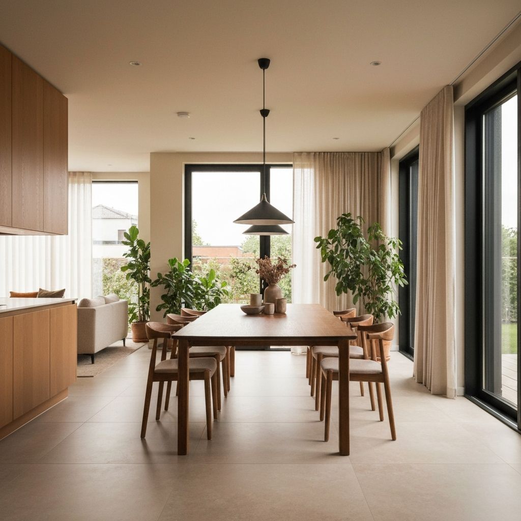 Open-plan dining and living space with natural light